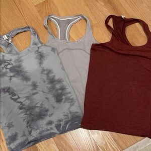 Women’s Racerback Tank Top - Gray Tie-Dye, Light Gray Stripe, and Maroon
